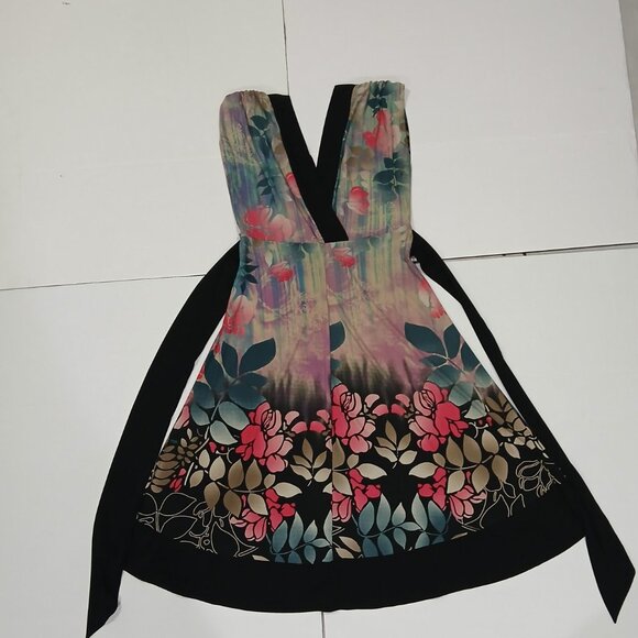 Roulette Women's Double V-Neck back and front Midi stretchy floral Dress size M. - Picture 5 of 13